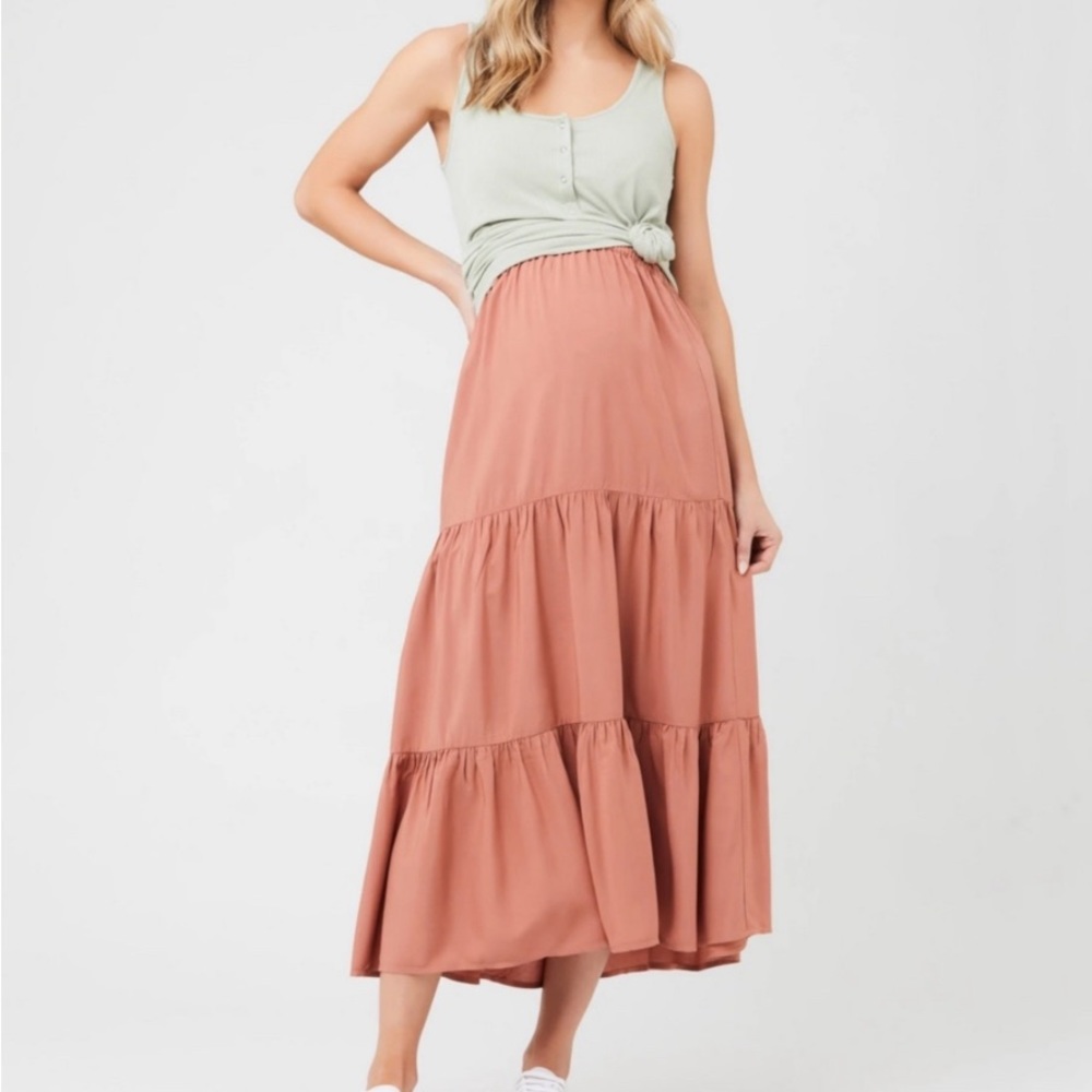 Ripe Maternity, Lynsey Tiered Skirt in Terracotta NWOT